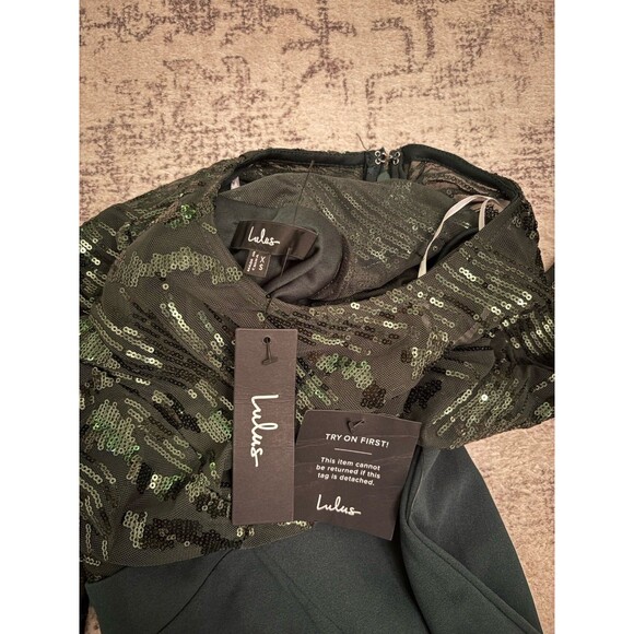 Lulus Limitless Radiance Green Sequin Feather Long Sleeve Jumpsuit Size XS Glam - Picture 5 of 9